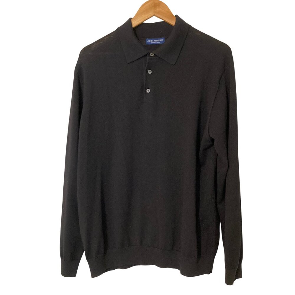 John Ashford Long Sleeve 100% Wool Polo Sweater